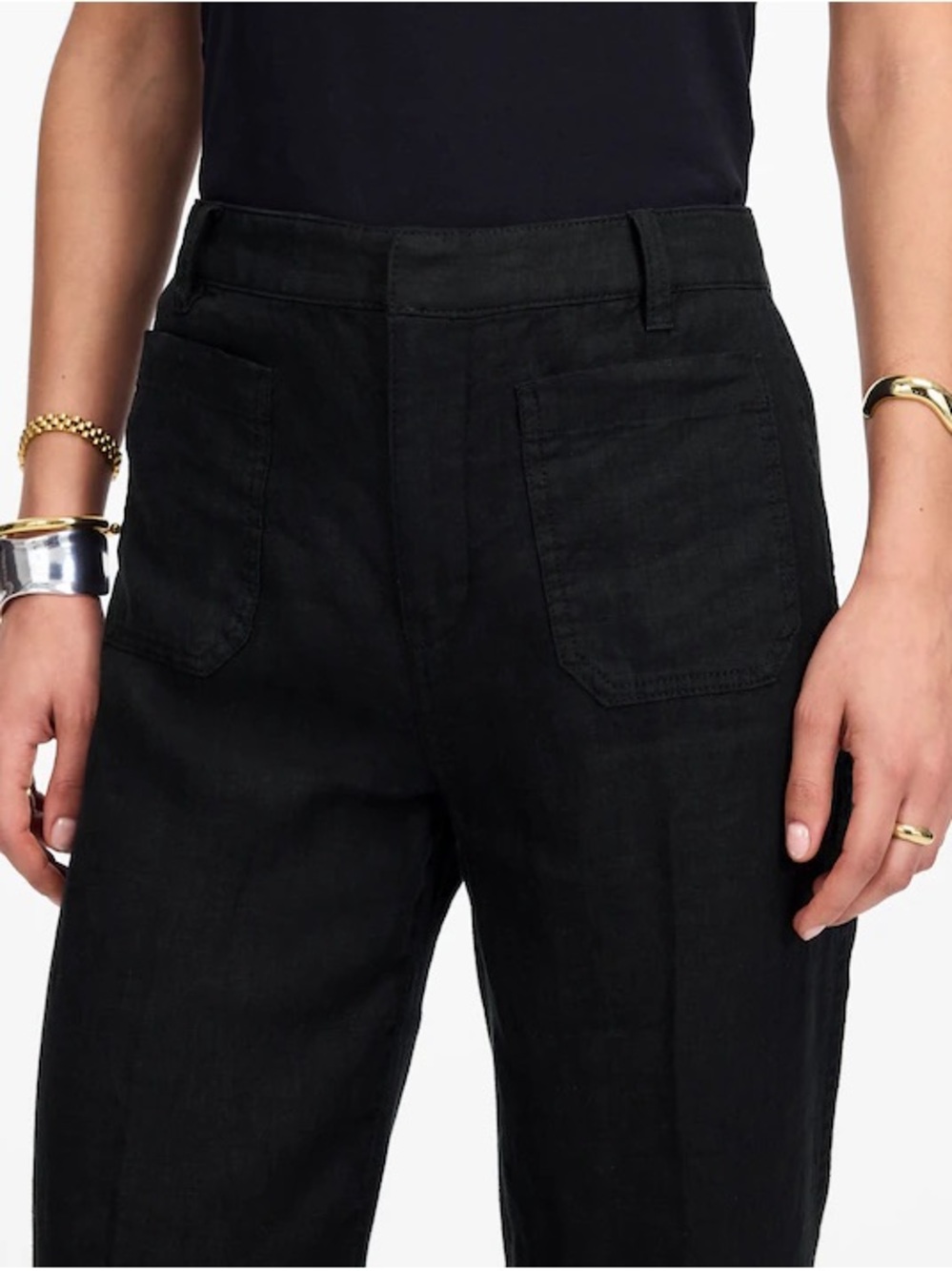 Madewell Black Patch-Pocket Flare Pants Linen